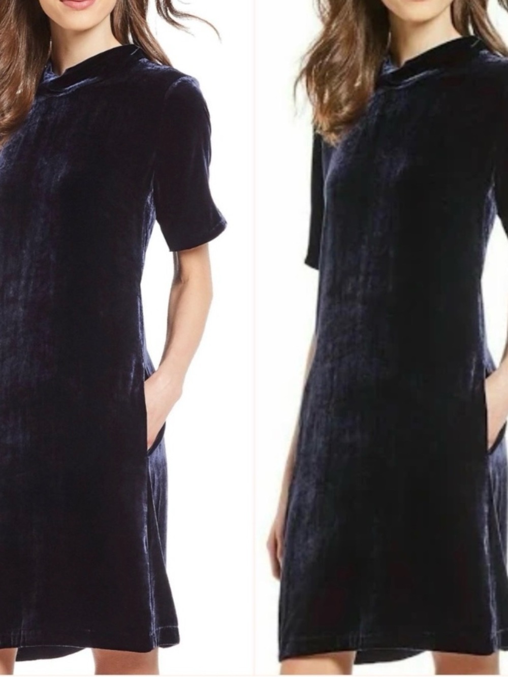 Eileen Fisher Midnight Blue Velvet Mock Neck DRESS